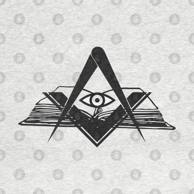 Masonic compasses with book and all-seeing eye black design by Arpi Design Studio